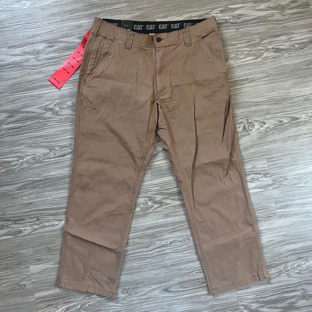 CAT Caterpillar Mens Flex Waistband Utility Work Pants Brown 34x30 NEW